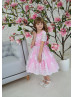 Pink Tea Length Flower Girl Dress